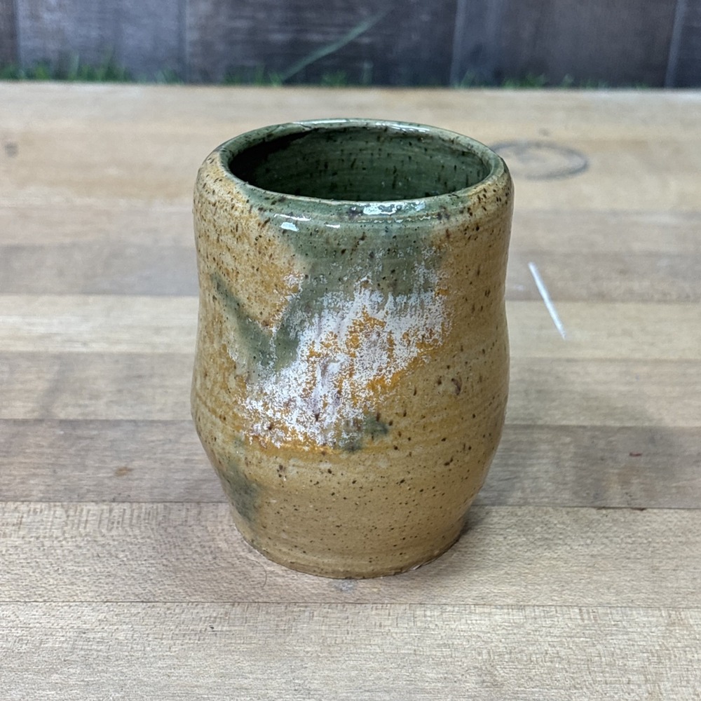 Vintage MCM Studio Pottery Vase Green Brown Glaze Hand Thrown Artisan Ceramic